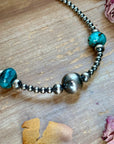 15” Turquoise Rondelle Necklace – Sterling Silver Pearls