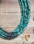 African Turquoise Heishi & Sterling Silver Pearl Necklace