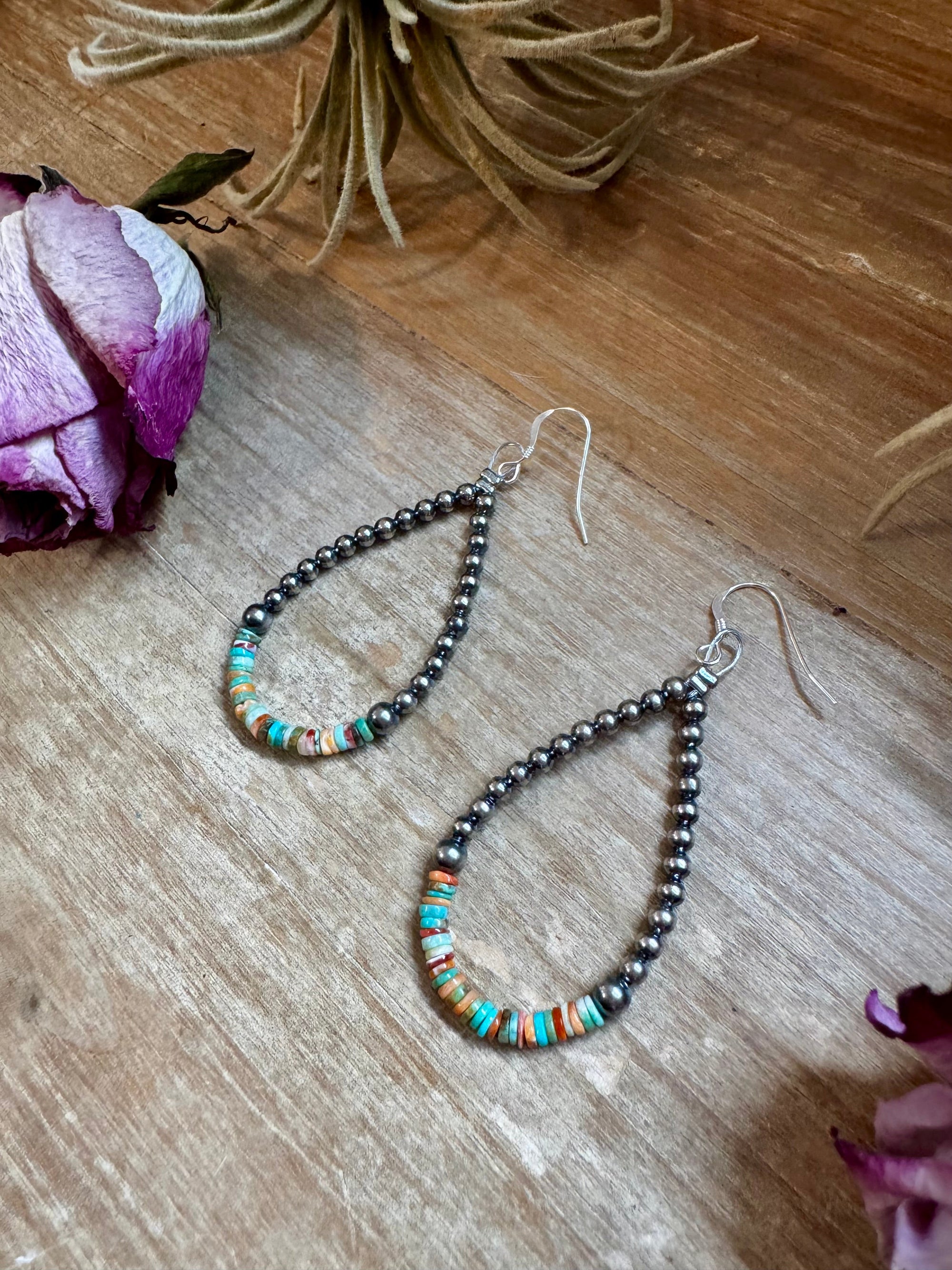 Green &amp; Orange Heishi Earrings – Sterling Silver Pearls