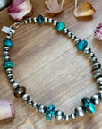 22” Massive Turquoise Rondelle Necklace – Sterling Silver Pearls
