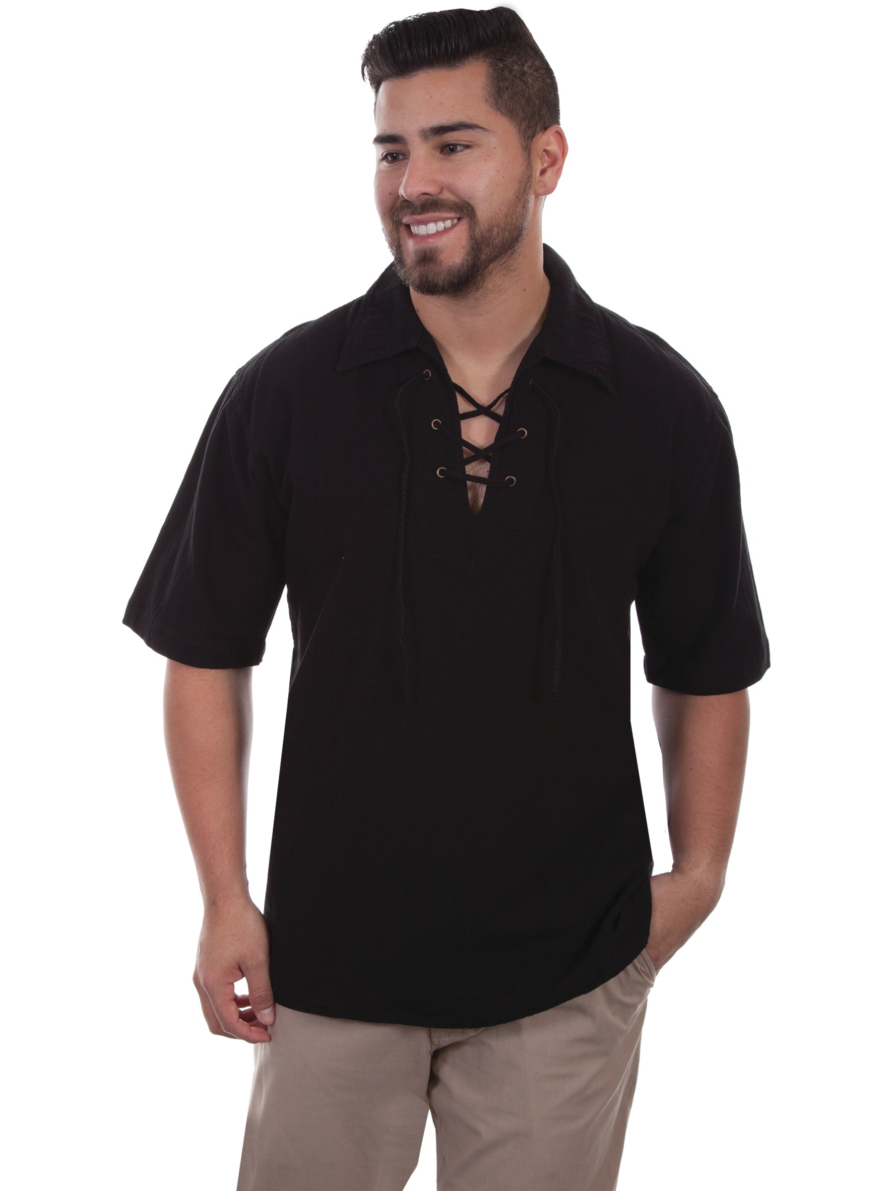 S/s Men's Lace Up Front Shirt - CM8S
