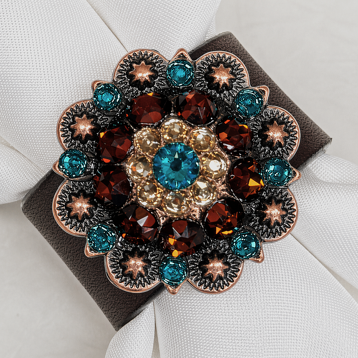 Copper Teal/Champagne/Topaz Crystal Concho Napkin Ring 