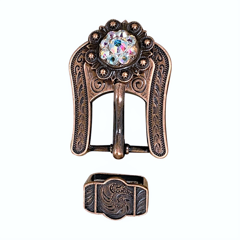 Copper AB Crystal Conchos Sizes from 1"-3" and Buckles