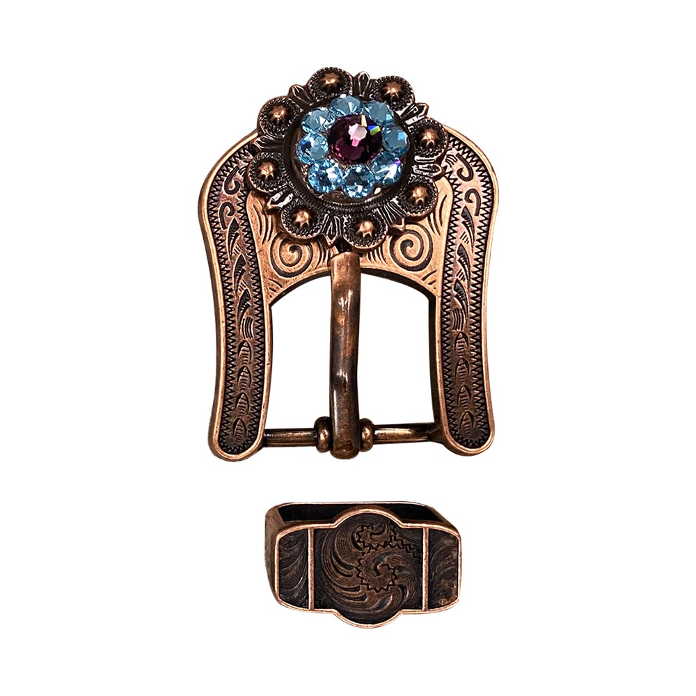 Copper Amethyst, Aqua, Clear Crystal Conchos Sizes from 1"-3" and Buckles
