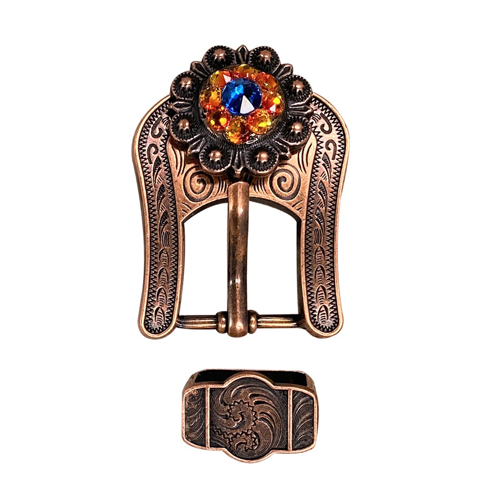 Copper Capri - Fire Opal - Teal - Crystal Conchos Sizes from 1"-3" and Buckles
