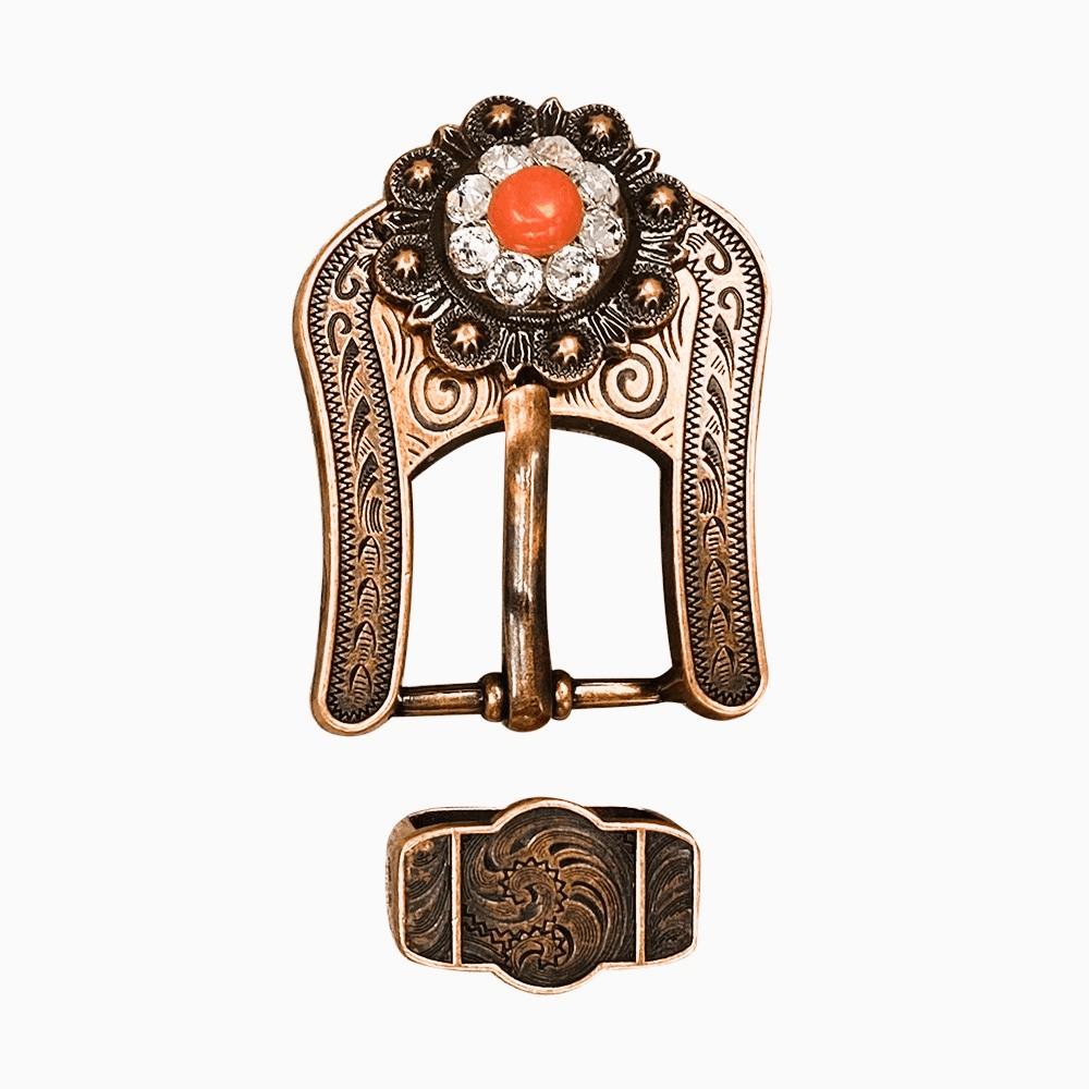 Fashion Coral and Clear Copper European Crystal Buckle and Keeper Set