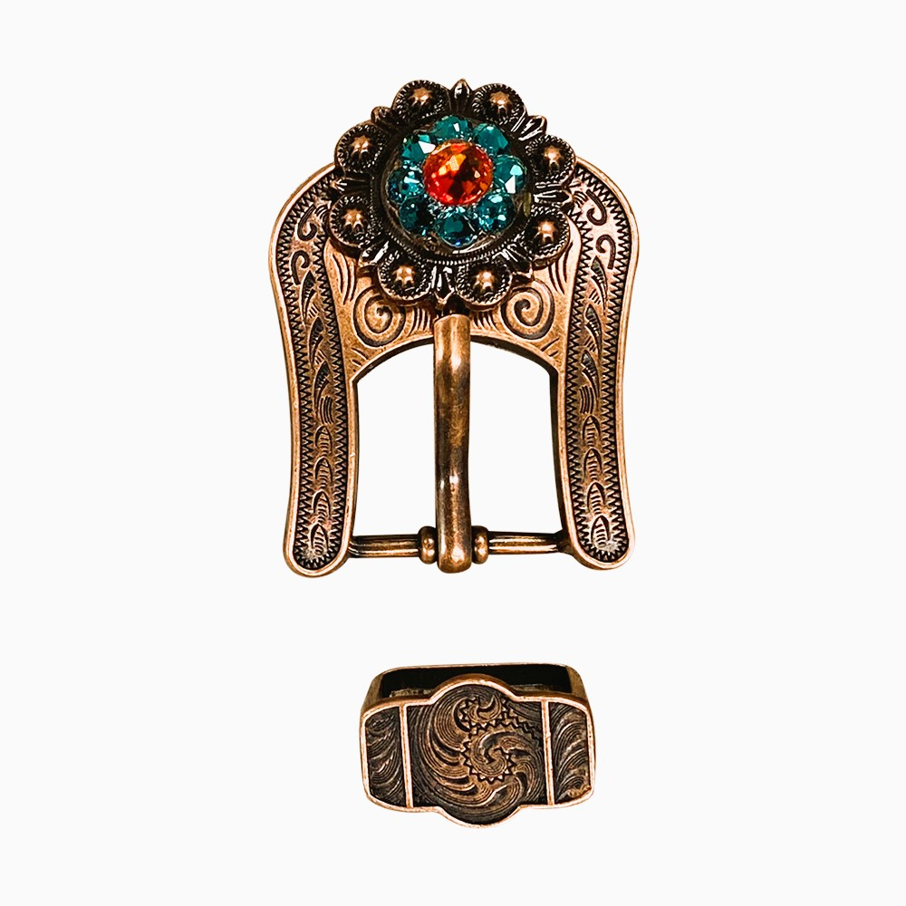 Copper Fire Opal - Teal - AB Crystal Conchos Sizes from 1"-3" and Buckles