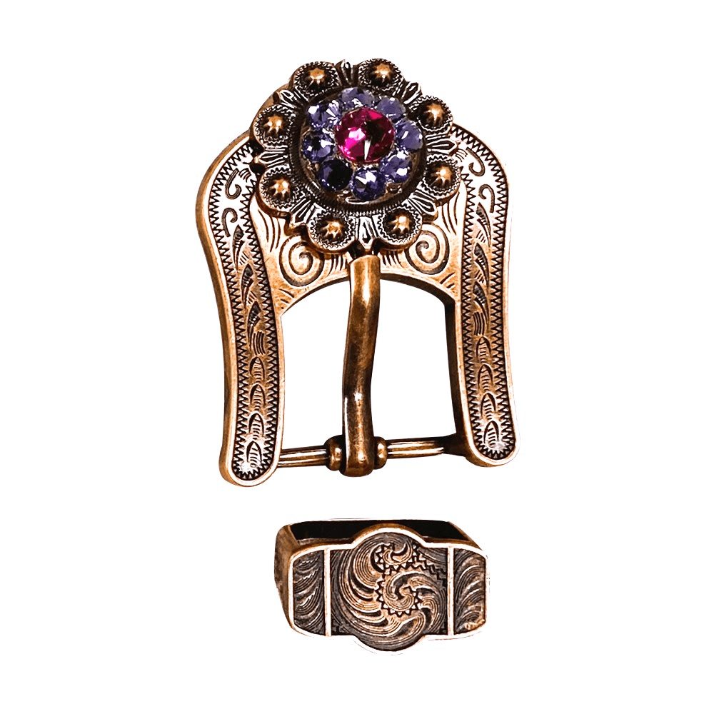 Fuchsia &amp; Lilac Copper European Crystal Buckle and Keeper Set