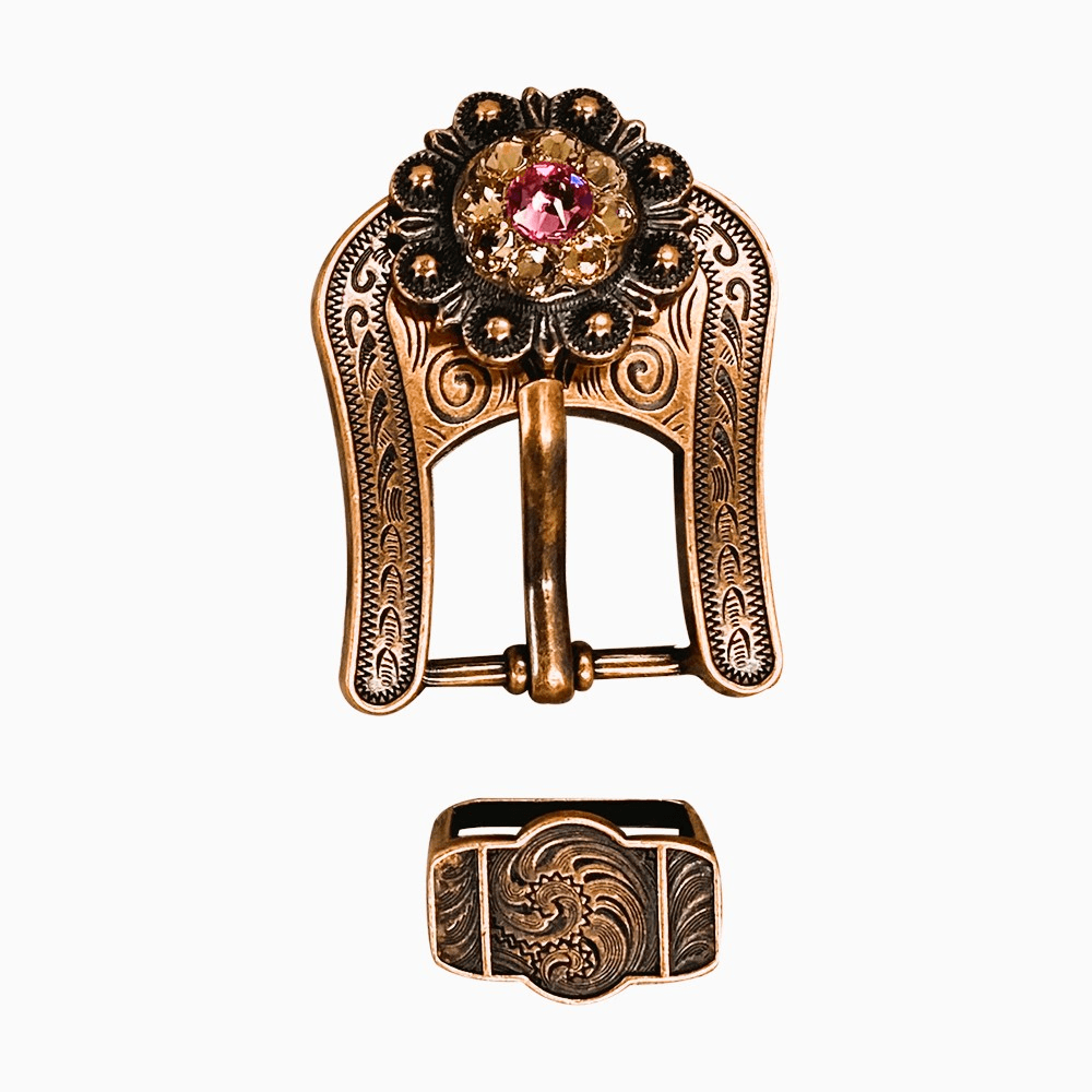 Pink AB &amp; Champagne Copper European Crystal Buckle Keeper Set