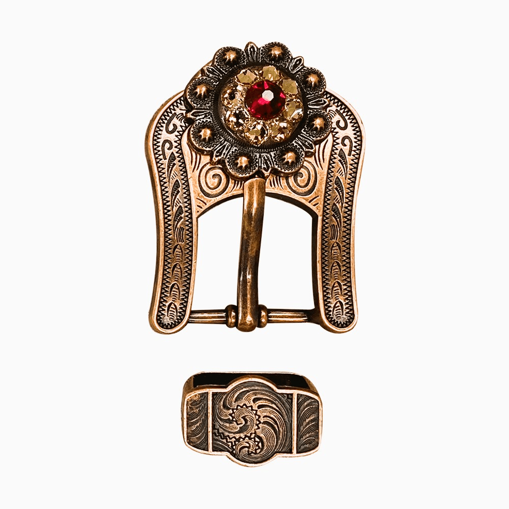 Ruby Jet &amp; Champagne Copper European Crystal Buckle Keeper Set