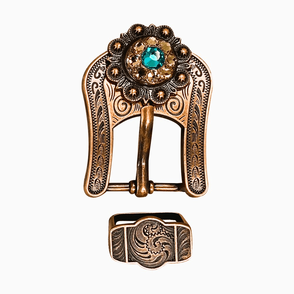 Teal Champagne &amp; Topaz Copper European Crystal Buckle Keeper Set