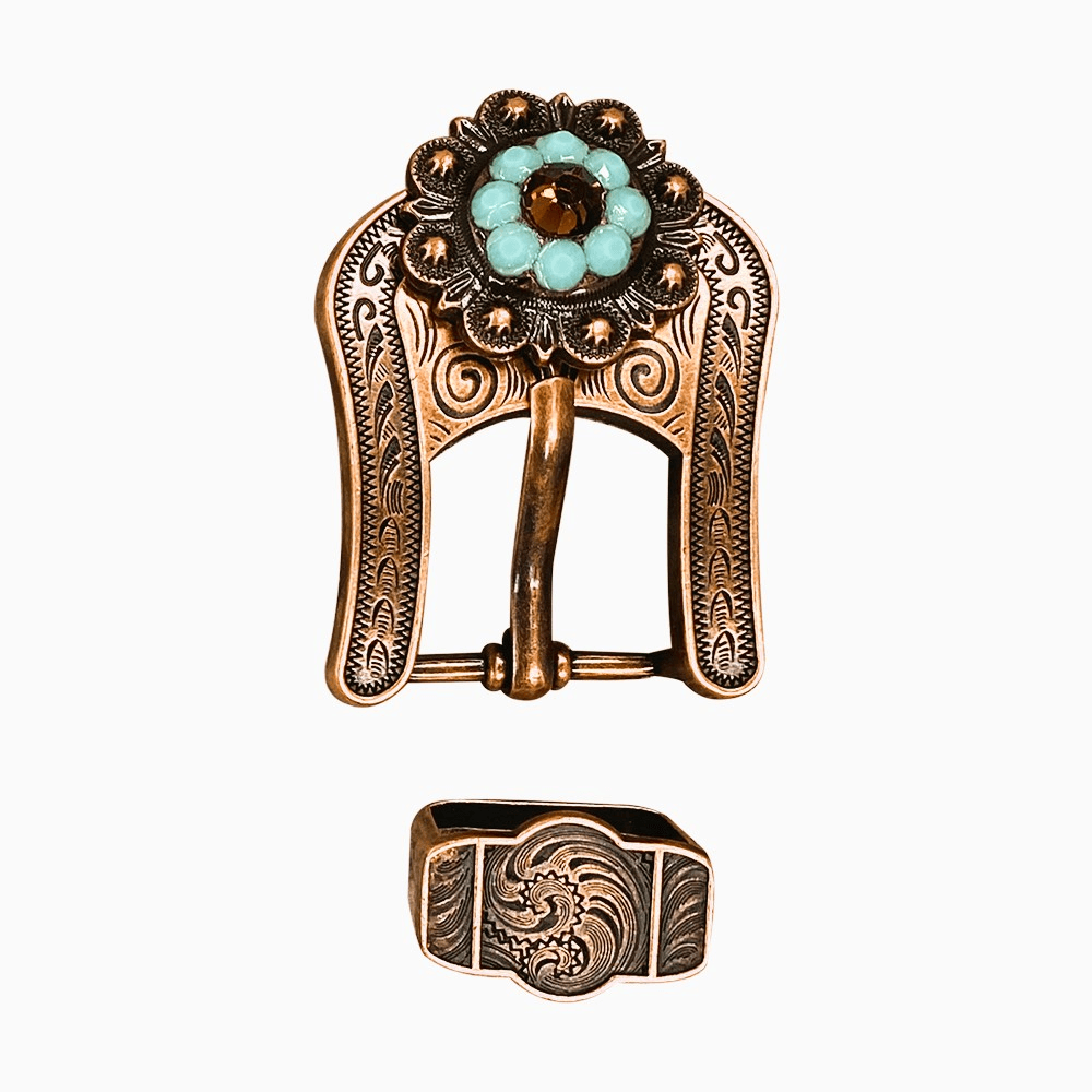 Topaz Turquoise &amp; AB Copper European Crystal Buckle Keeper Set