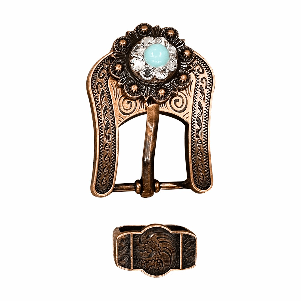 Fashion Turquoise and Clear Copper European Crystal Buckle and Keeper Set