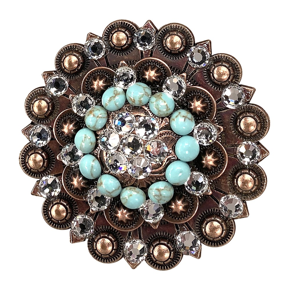 Copper Turquoise - Clear - Crystal Conchos Sizes from 1"- 3" and Buckles