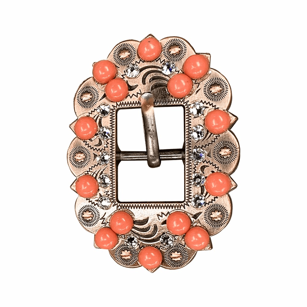 Fashion Coral &amp; Clear Copper European Crystal Cart Buckle