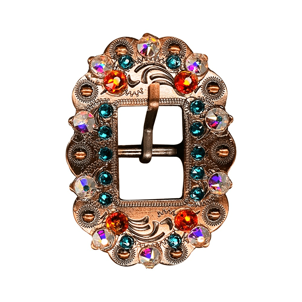 Fire Opal Teal &amp; AB Copper European Crystal Cart Buckle