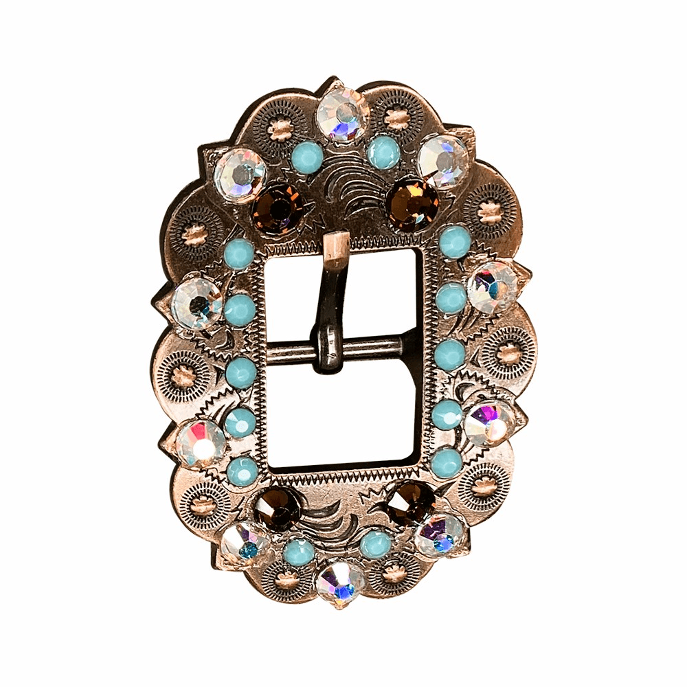 Topaz Turquoise &amp; AB Copper European Crystal Cart Buckle