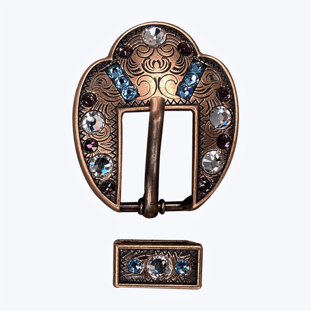Amethyst, Aqua &amp; Clear Copper European Crystal Fancy Buckle