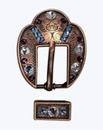 Copper Amethyst, Aqua, Clear Crystal Conchos Sizes from 1"-3" and Buckles