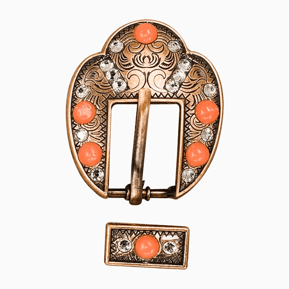 Fashion Coral &amp; Clear Copper European Crystal Fancy Buckle