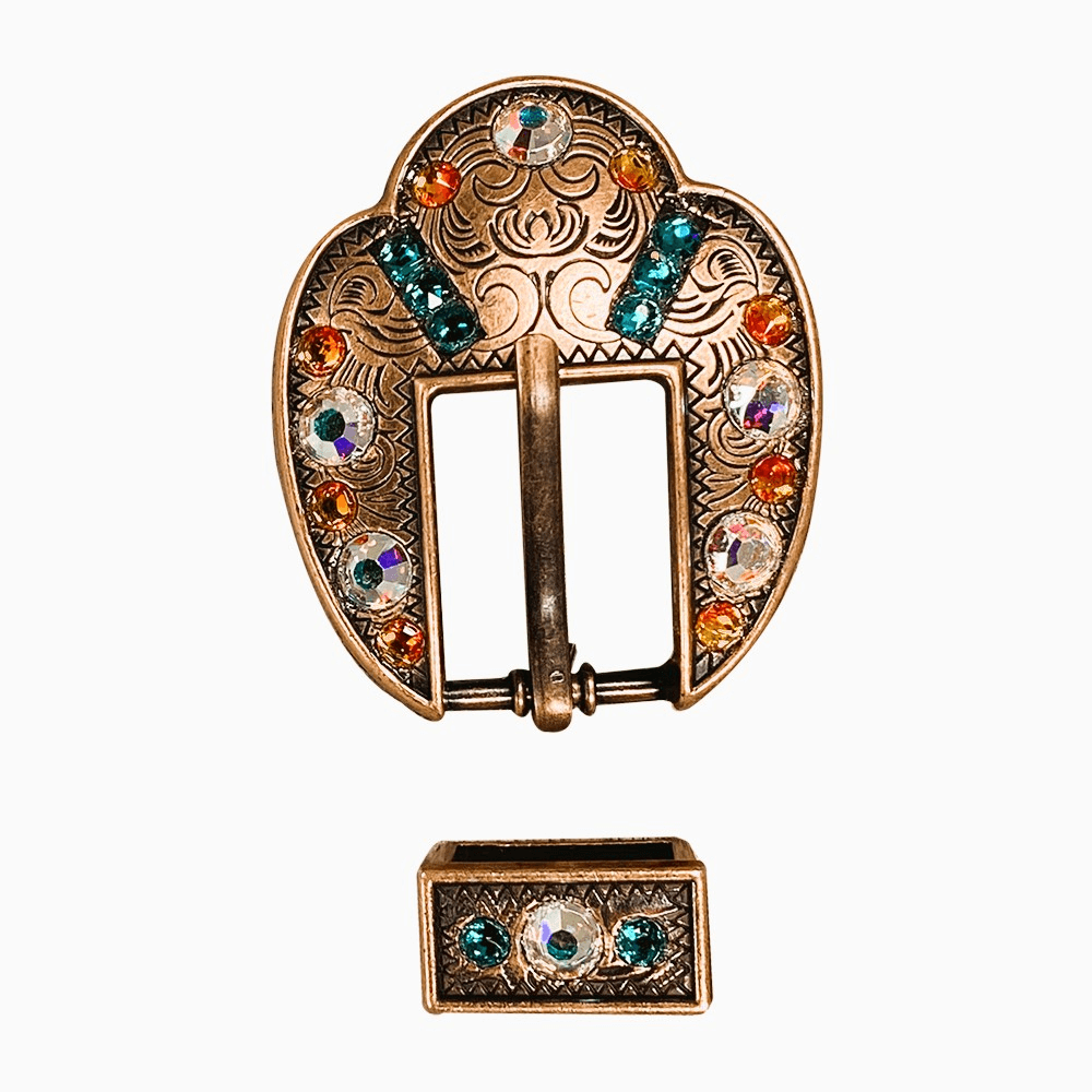 Fire Opal Teal &amp; AB Copper European Crystal Fancy Buckle