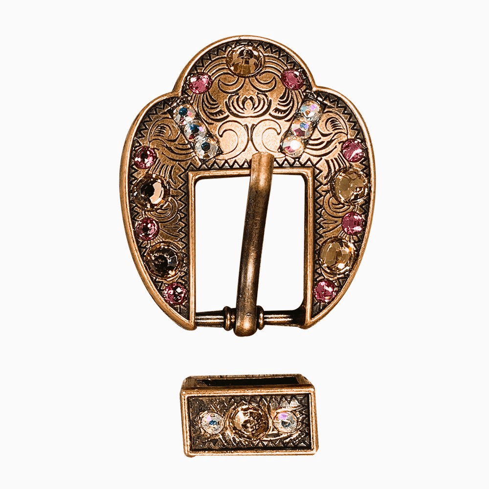 Pink AB &amp; Champagne Copper European Crystal Fancy Buckle