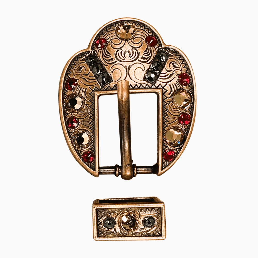 Ruby Jet &amp; Champagne Copper European Crystal Fancy Buckle