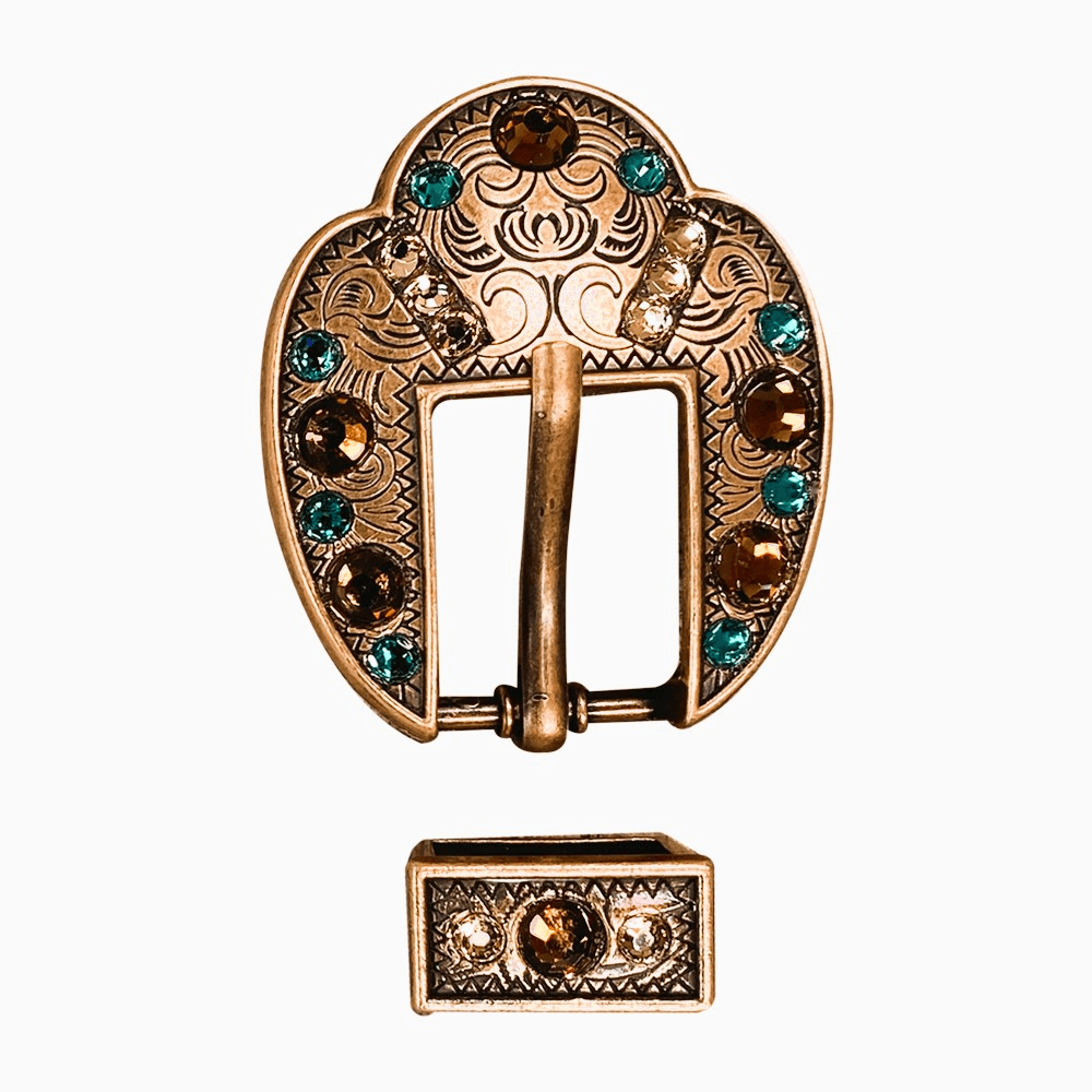 Teal Champagne &amp; Topaz Copper European Crystal Fancy Buckle