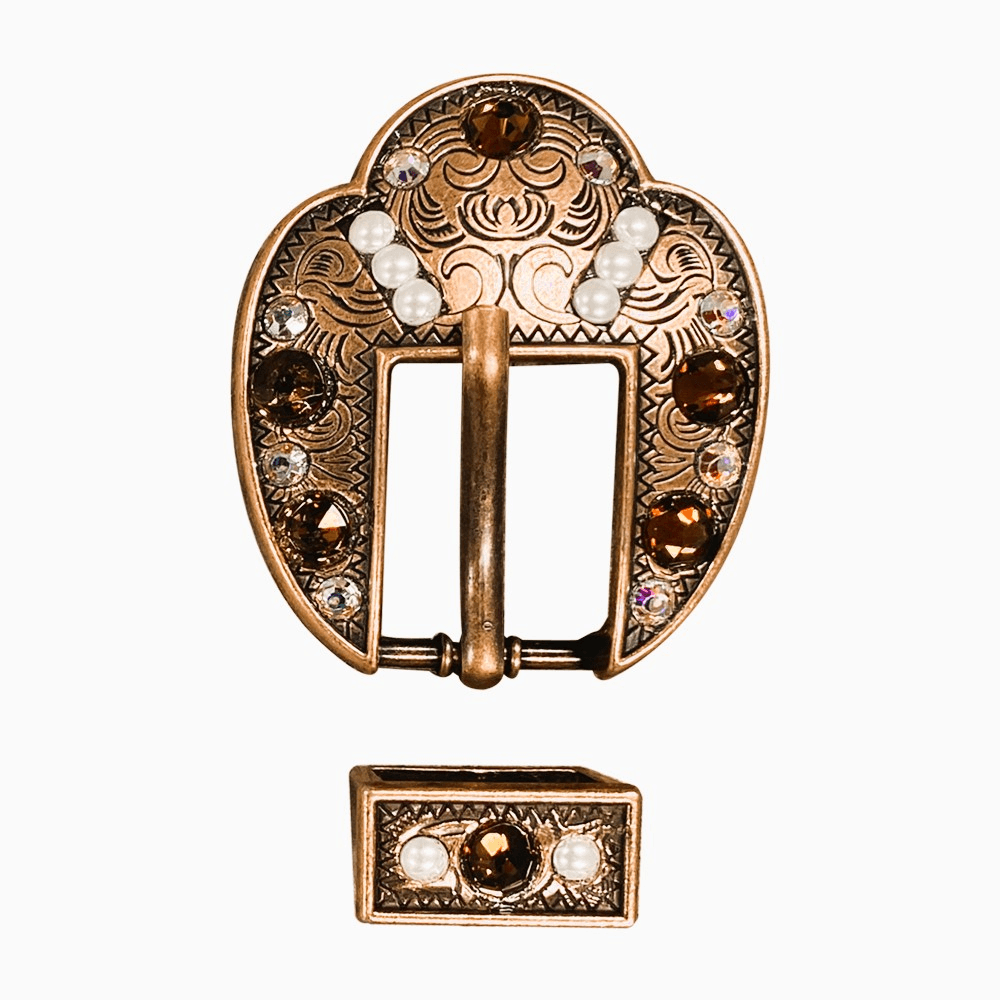 Topaz, AB &amp; Pearl Copper European Crystal Fancy Buckle