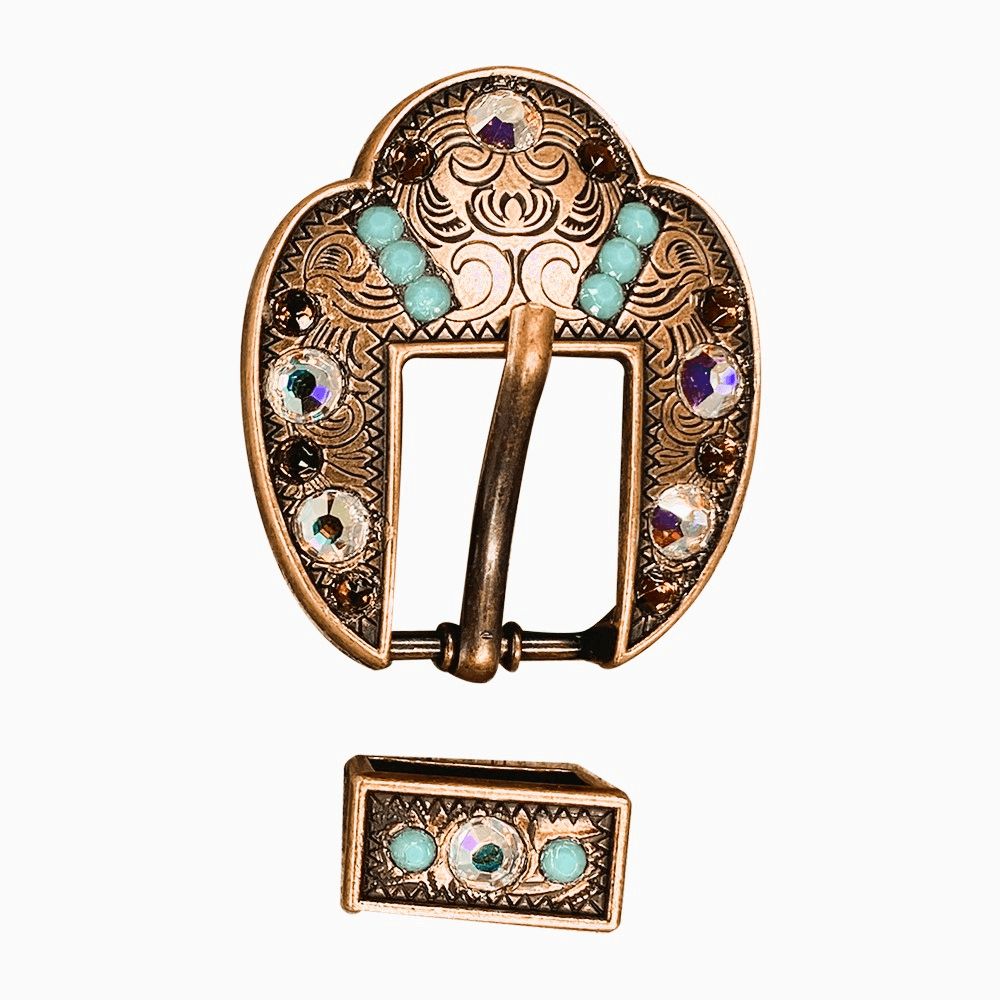 Topaz Turquoise &amp; AB Copper European Crystal Fancy Buckle