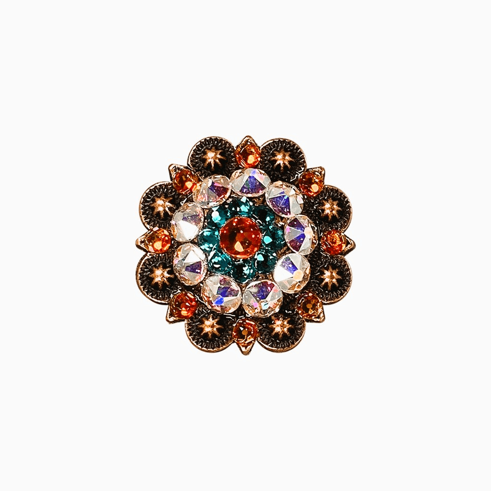 Fire Opal Teal &amp; AB Copper 1.5" European Crystal Concho