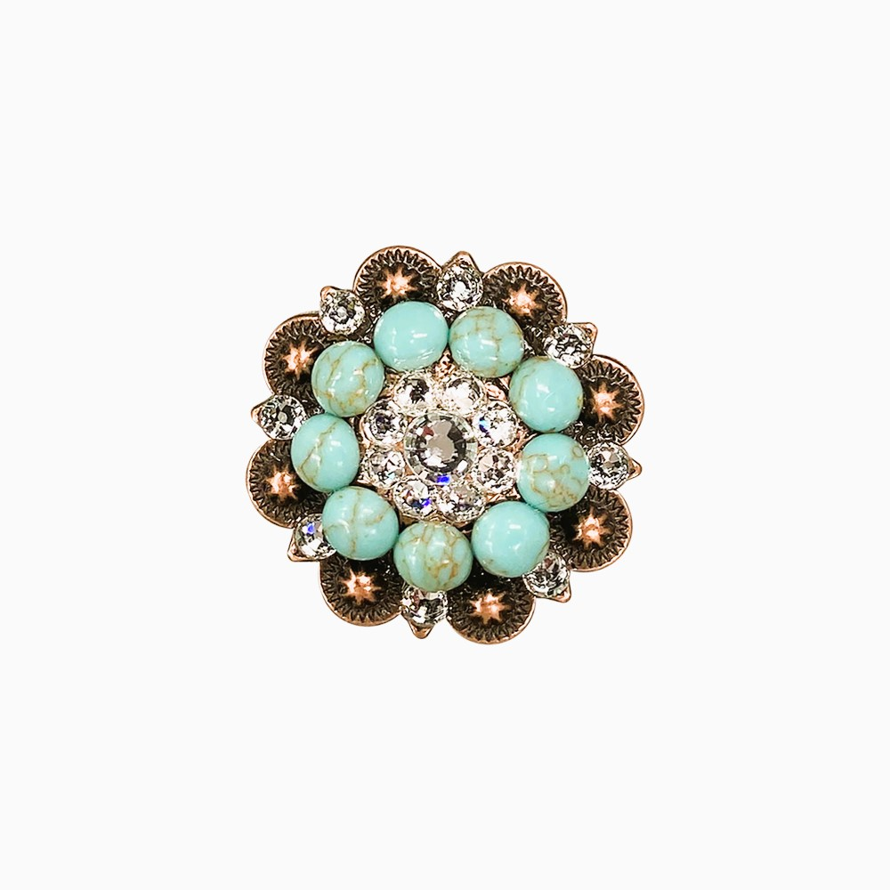 Copper Turquoise - Clear - Crystal Conchos Sizes from 1"- 3" and Buckles