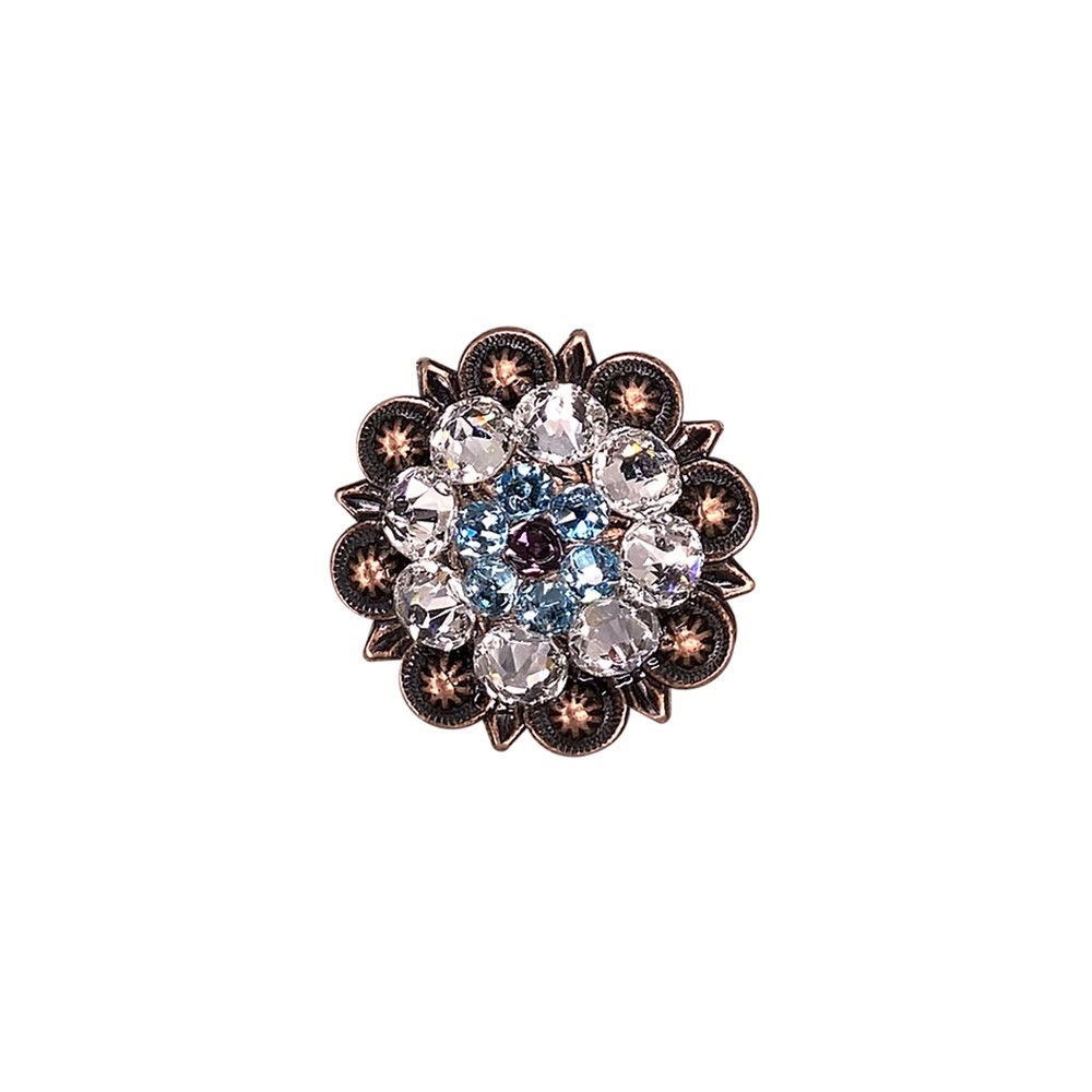 Copper Amethyst, Aqua, Clear Crystal Conchos Sizes from 1"-3" and Buckles