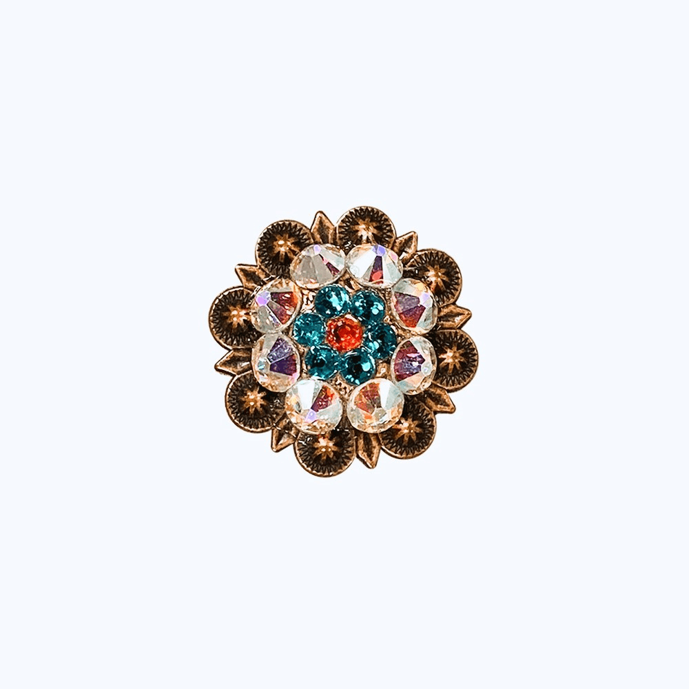 Fire Opal Teal &amp; AB Copper 1.25" European Crystal Concho