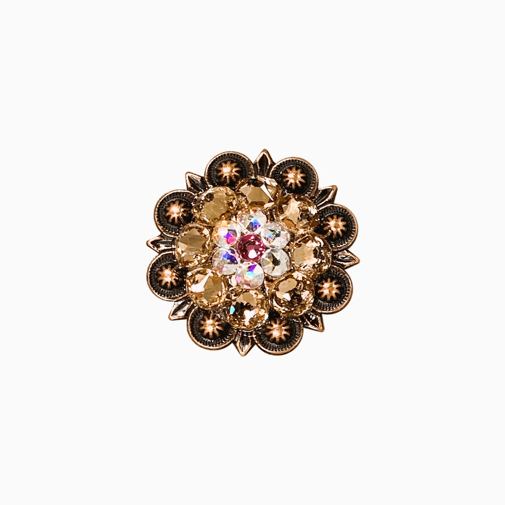 Pink AB &amp; Champagne Copper 1.25" European Crystal Concho