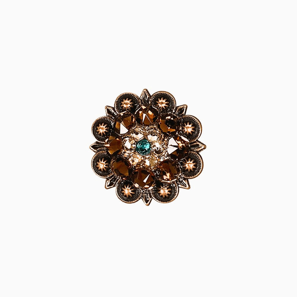 Teal Champagne &amp; Topaz Copper 1.25" European Crystal Concho