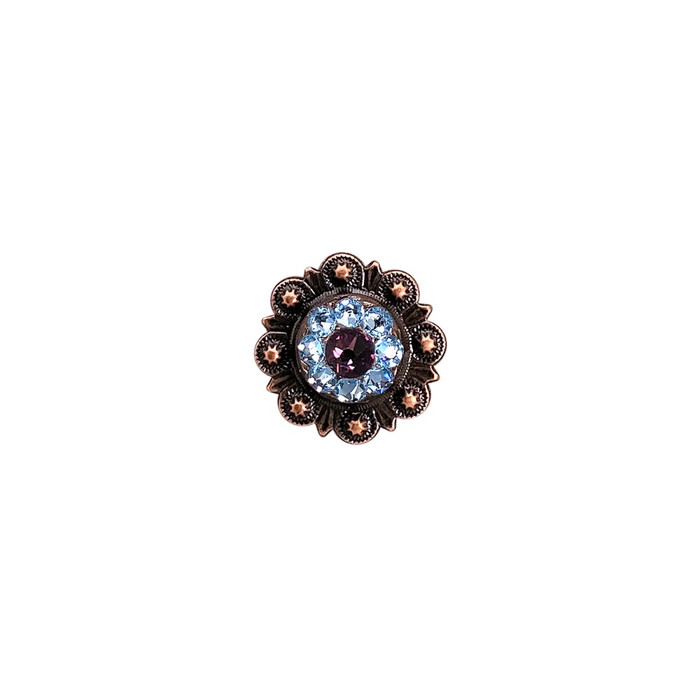 Copper Amethyst, Aqua, Clear Crystal Conchos Sizes from 1"-3" and Buckles