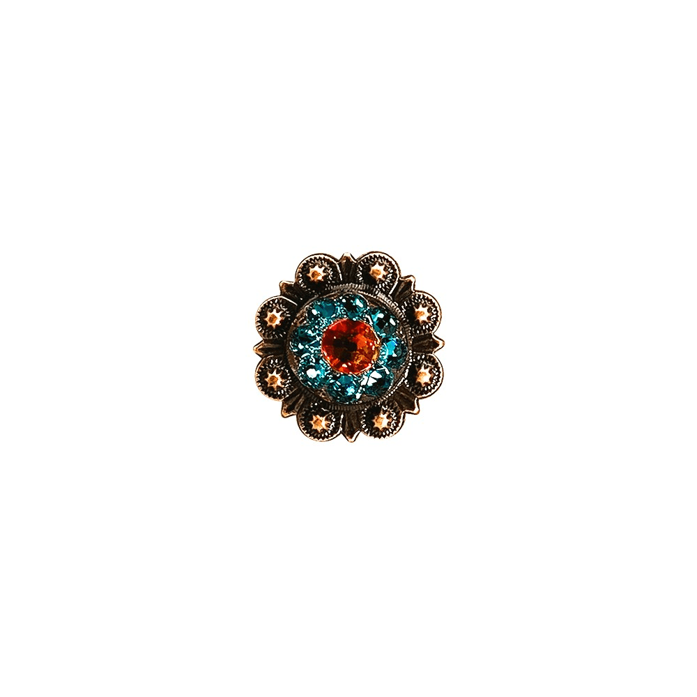 Fire Opal &amp; Teal Copper 1" European Crystal Concho