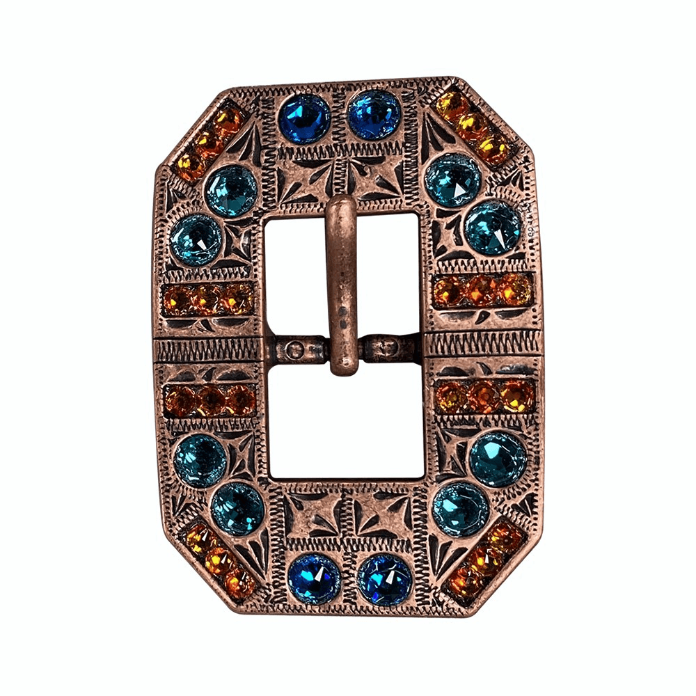 Capri Fire Opal &amp; Teal Copper European Crystal Square Cart Buckle
