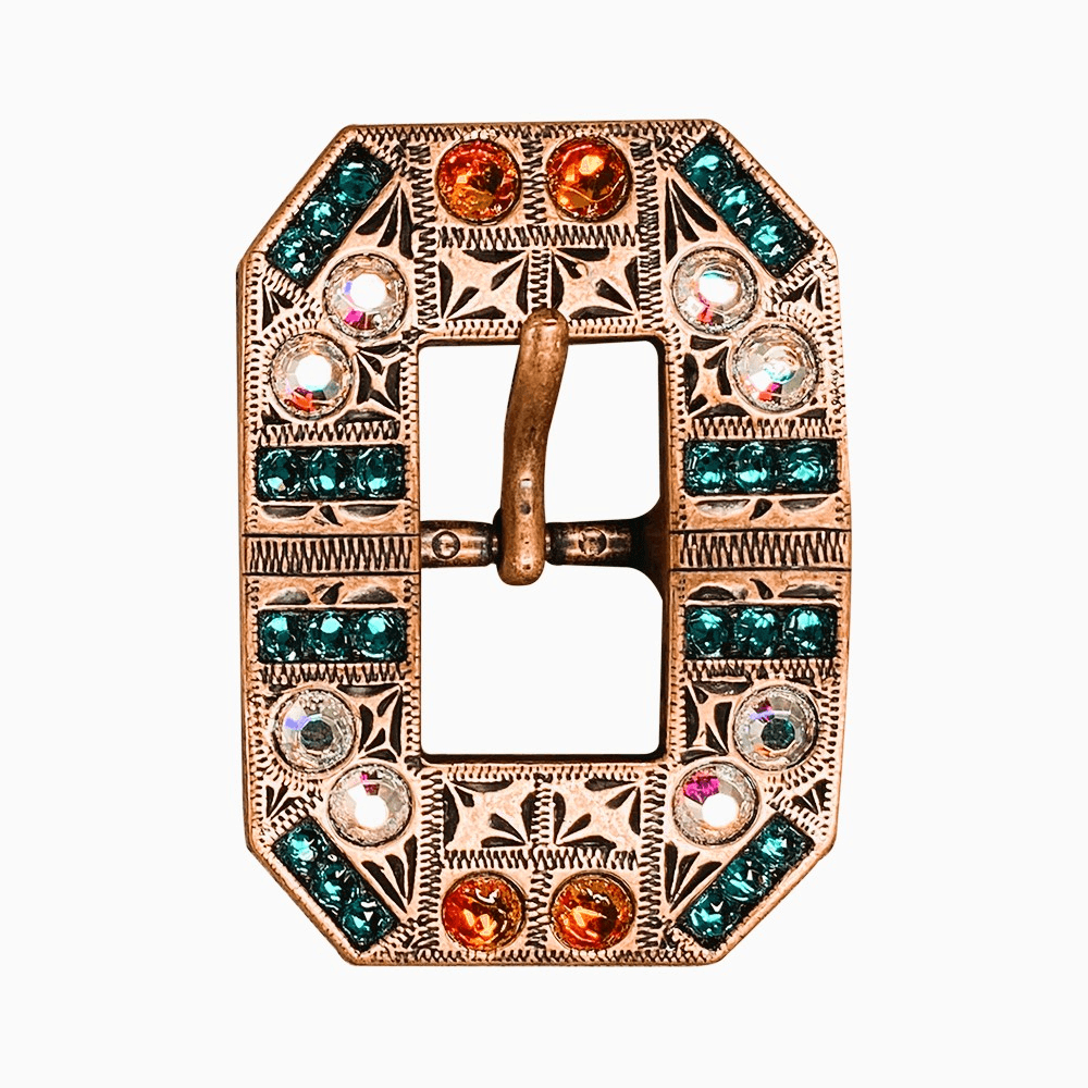 Fire Opal Teal &amp; AB Copper European Crystal Square Cart Buckle