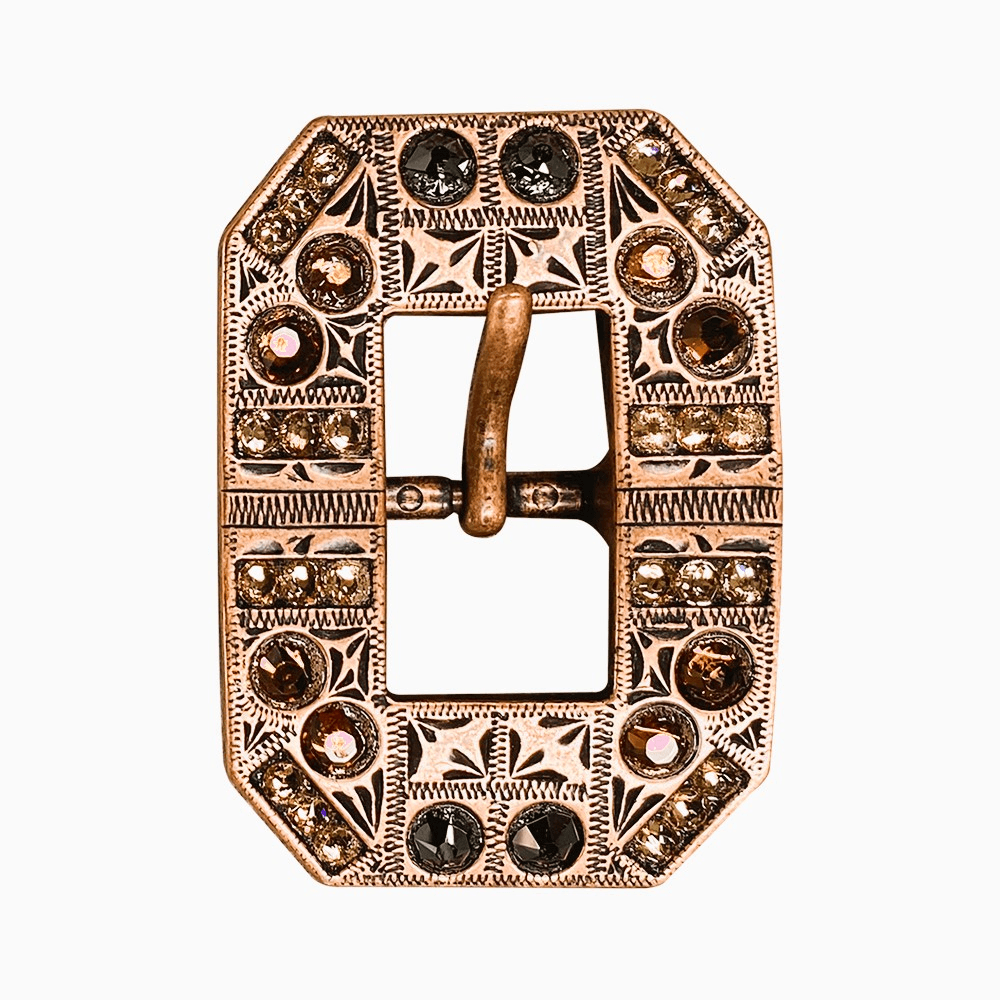 Jet Champagne &amp; Topaz Copper European Crystal Square Cart Buckle