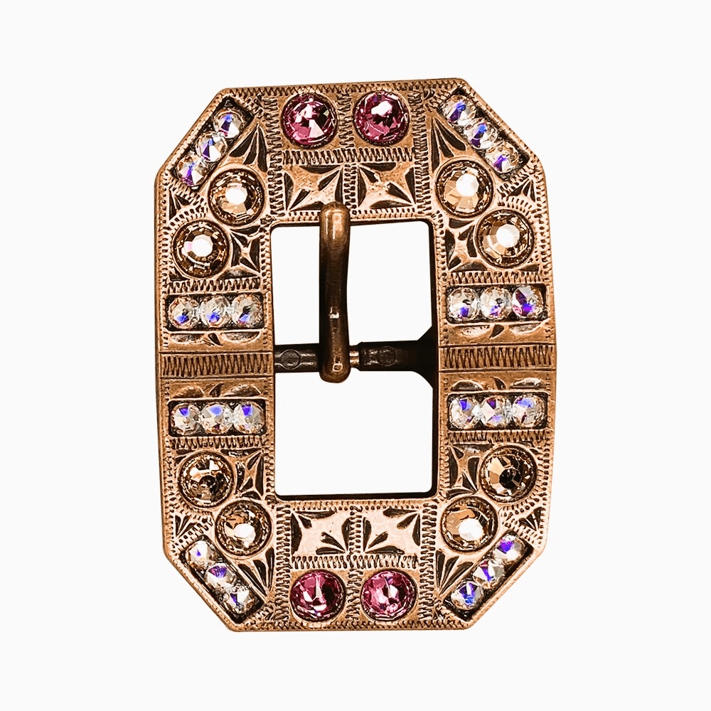 Pink AB &amp; Champagne Copper European Crystal Square Cart Buckle