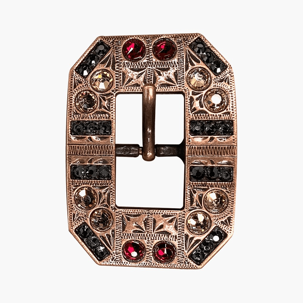 Ruby Jet &amp; Champagne Copper European Crystal Square Cart Buckle