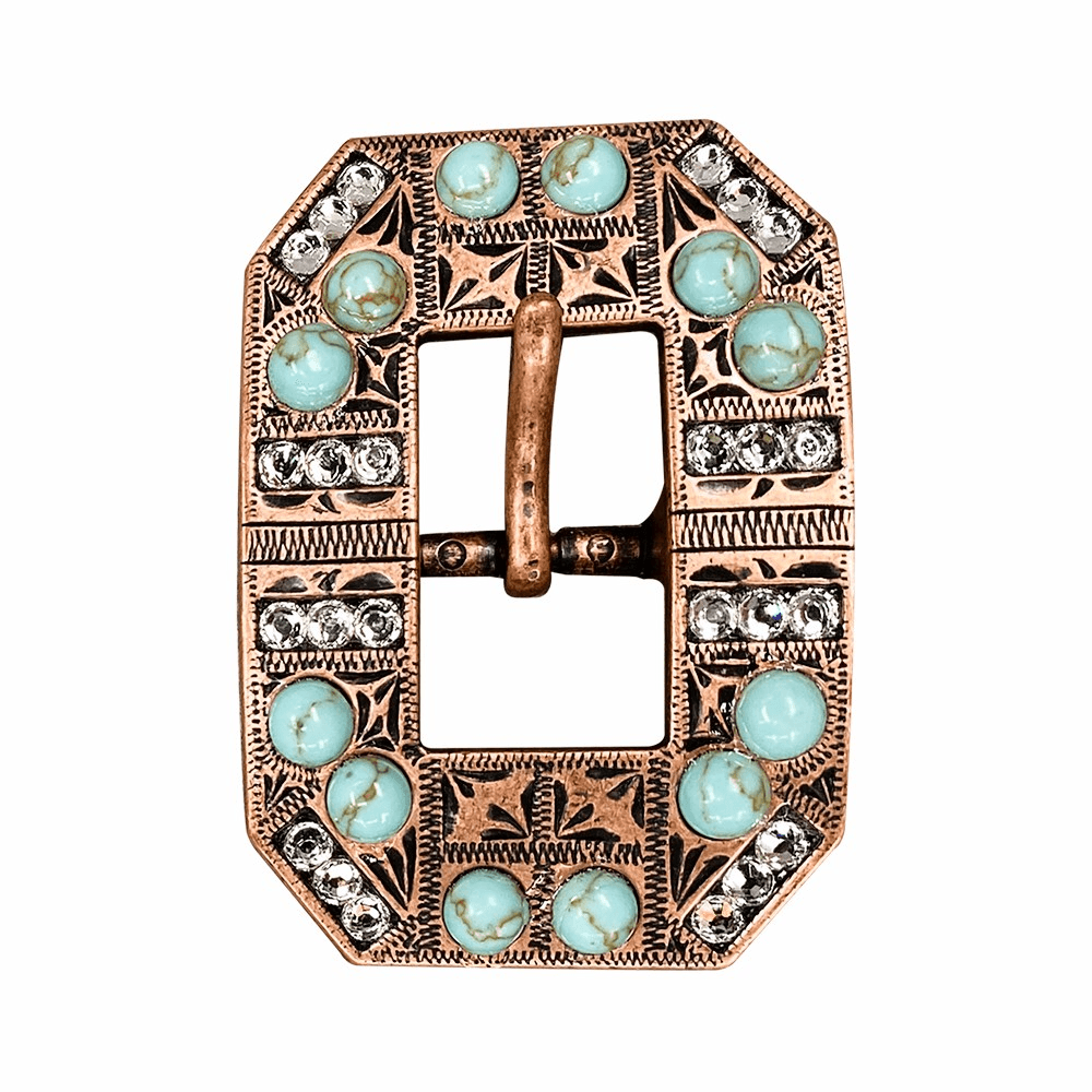 Fashion Turquoise &amp; Clear Copper European Crystal Square Cart Buckle