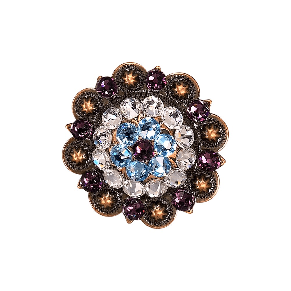 Amethyst, Aqua &amp; Clear Copper 2" European Crystal Concho
