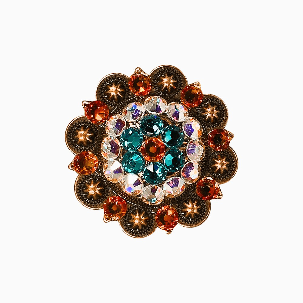 Fire Opal Teal &amp; AB Copper 2" European Crystal Concho