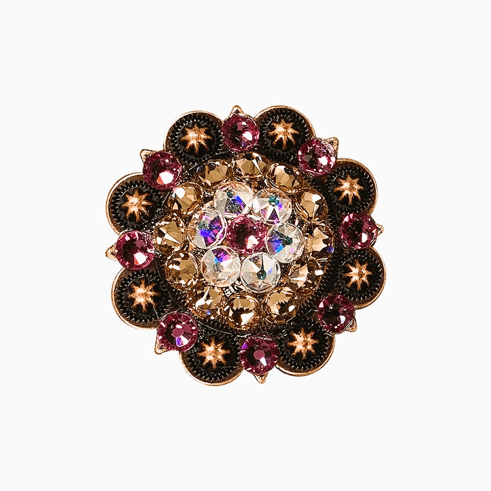 Pink AB &amp; Champagne Copper 2" European Crystal Concho