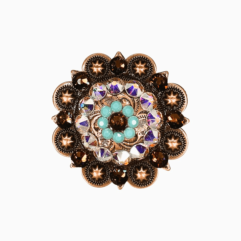Topaz Turquoise &amp; AB Copper 2" European Crystal Concho