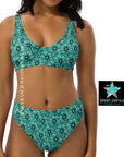 Yeehaw Turquoise Floral Leather Print Bikini
