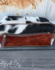 High Plains Tooled Leather and Cowhide Toiletry Bag